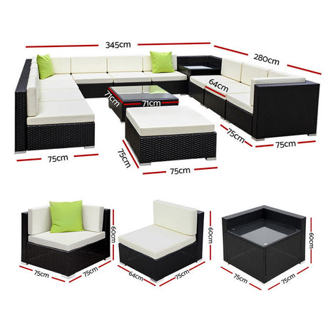 Gardeon 13-Piece Outdoor Sofa Set Wicker Couch Lounge Setting Cover
