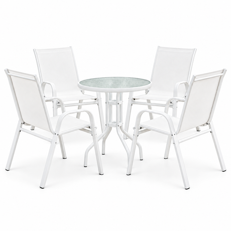 Gardeon 5PC Bistro Set Outdoor Table and Chairs Stackable Patio Furniture White