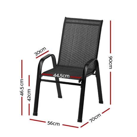 Gardeon 2PC Outdoor Dining Chairs Stackable Lounge Chair Patio Furniture Black