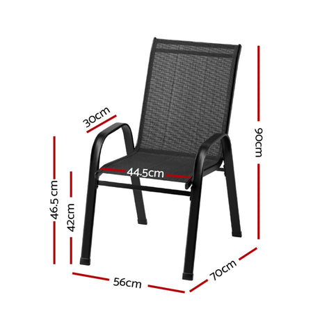 Gardeon 4PC Outdoor Dining Chairs Stackable Lounge Chair Patio Furniture Black