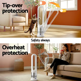 Devanti Bladeless Tower Fan Heater and Cooler 2in1 Portable Oscillation Fan for Bedroom Room Office Use White