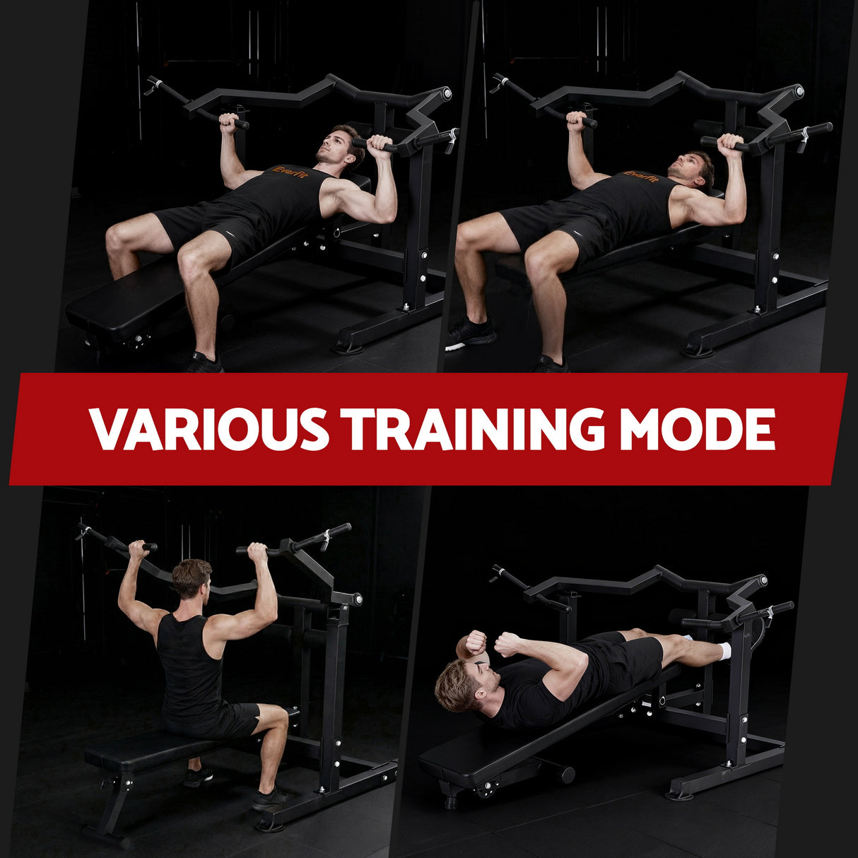 Everfit Chest Press Machine Home Gym Equipment Folding Workout Bench with Independent Arms Black