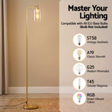 Artiss Floor Lamp Modern Industrial Standing Light with Clear Glass Shade, GoldMetal Tall Lamp for Living Room, Bedroom & Office, Anti-Tipping Weighted Base & Foot Switch (Bulb Not Included)