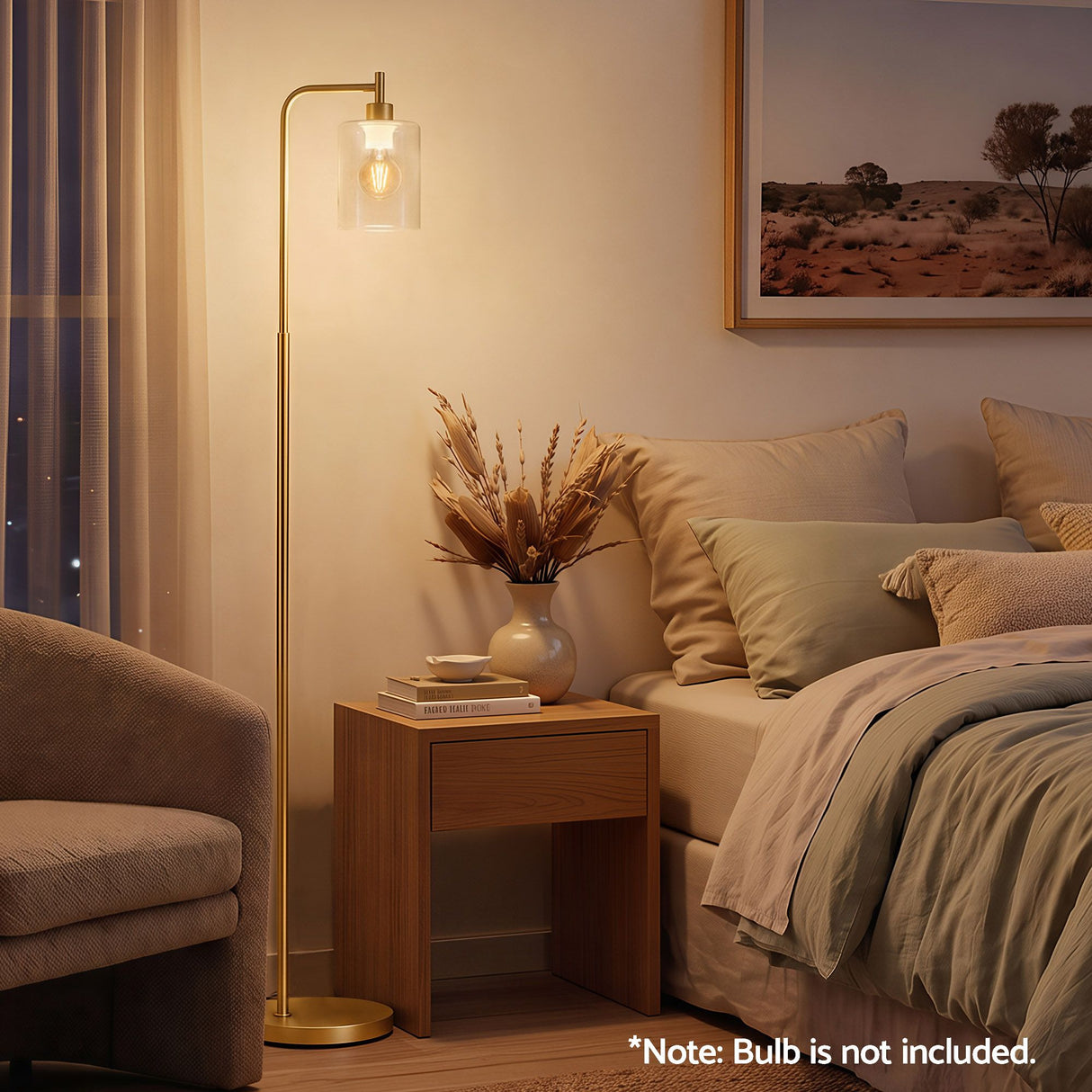 Artiss Floor Lamp Modern Industrial Standing Light with Clear Glass Shade, GoldMetal Tall Lamp for Living Room, Bedroom & Office, Anti-Tipping Weighted Base & Foot Switch (Bulb Not Included)