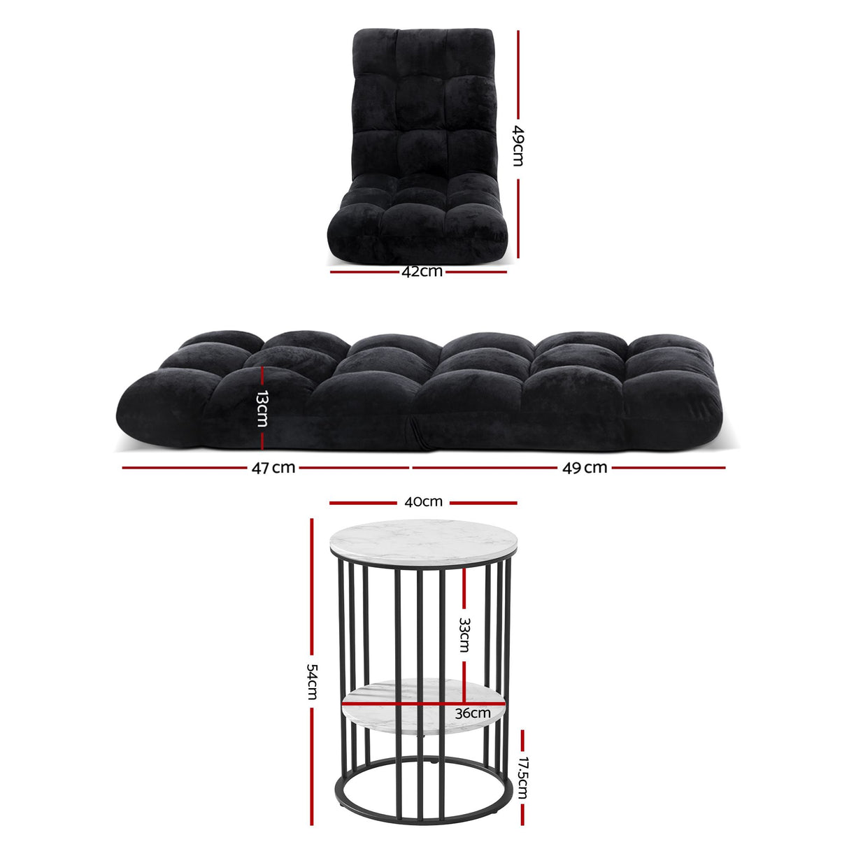 Artiss Sofa Bed Floor Lounge Recliner Foldable Chair & Side Table Bundle