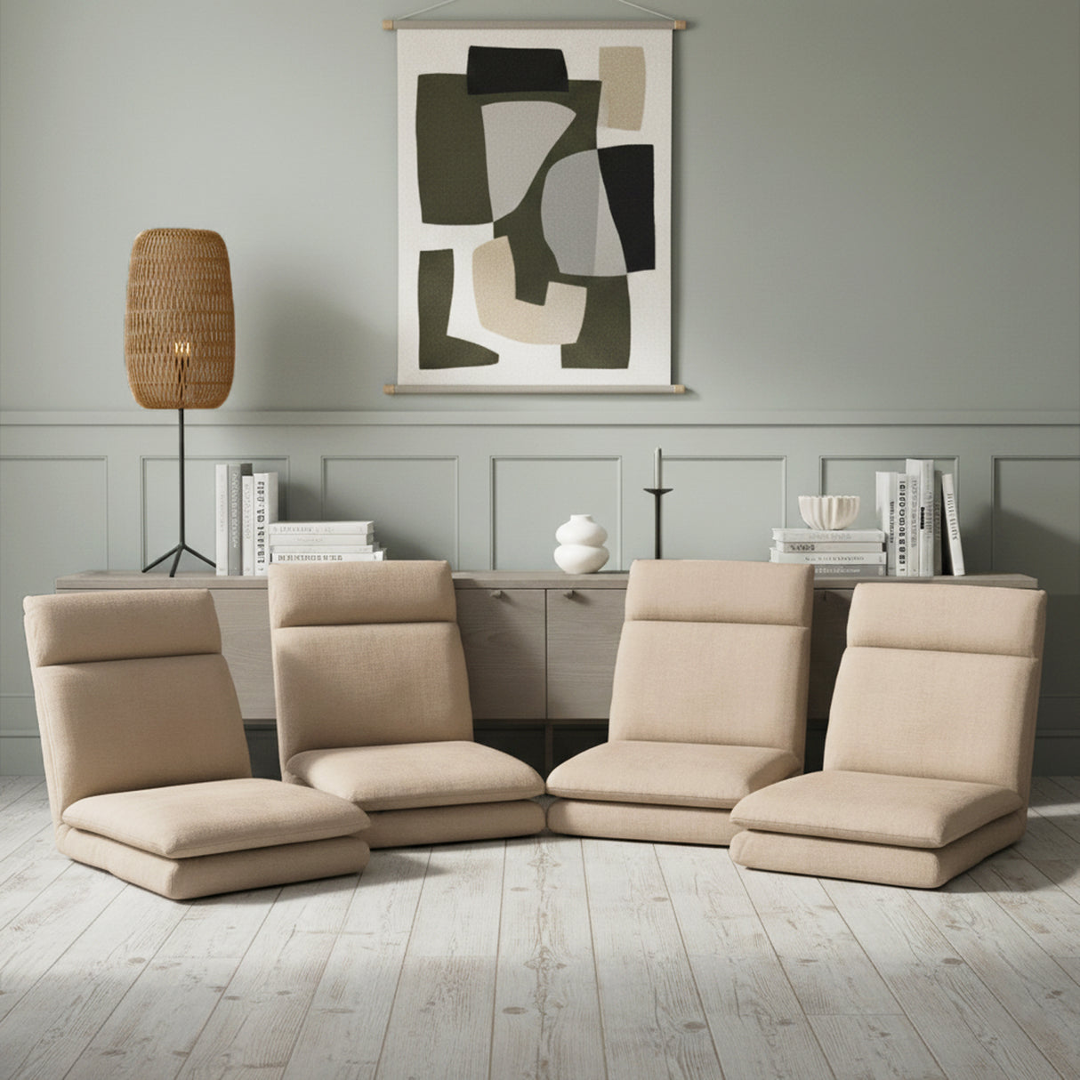 Artiss 4XFloor Chair Sofa Linen Beige