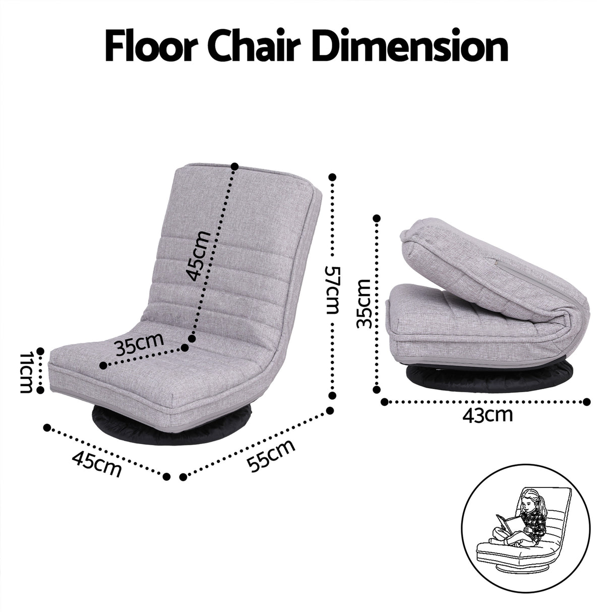 Artiss 2 Swivel Floor Chair 360 Adjustable Foldable Lounge Seat Floor Sofa Chair Grey