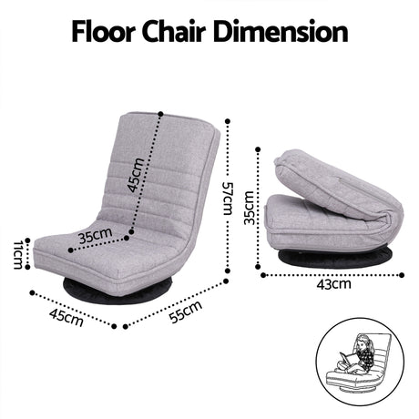 Artiss 2 Swivel Floor Chair 360 Adjustable Foldable Lounge Seat Floor Sofa Chair Grey