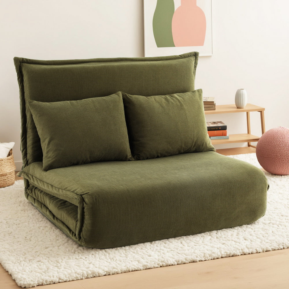 Artiss Floor Lounge Sofa Bed Foldable 2 Seater Green