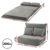 Artiss Floor Lounge Sofa Bed Foldable 2 Seater Grey