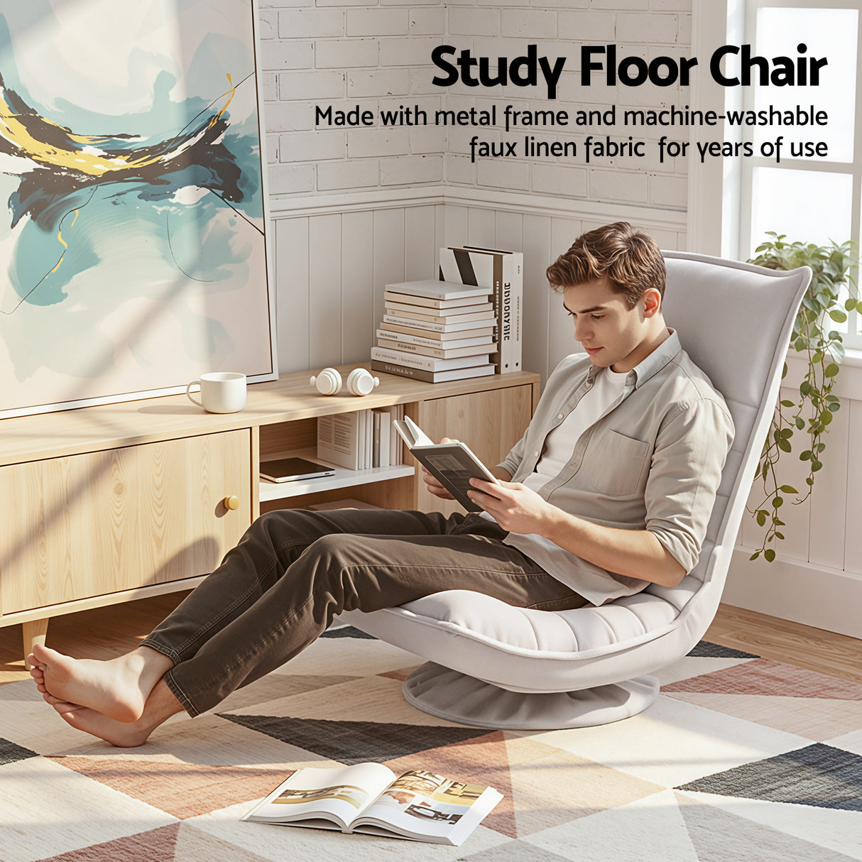 Artiss Swivel Floor Chair 5 Adjustable Foldable Lounge Seat Floor Sofa Chair Grey