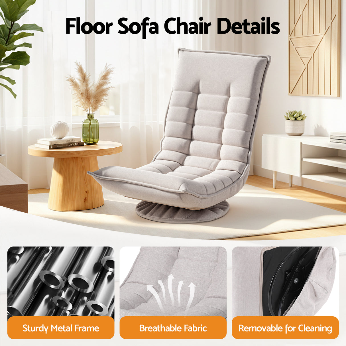 Artiss Swivel Floor Chair 5 Adjustable Foldable Lounge Seat Floor Sofa Chair Grey