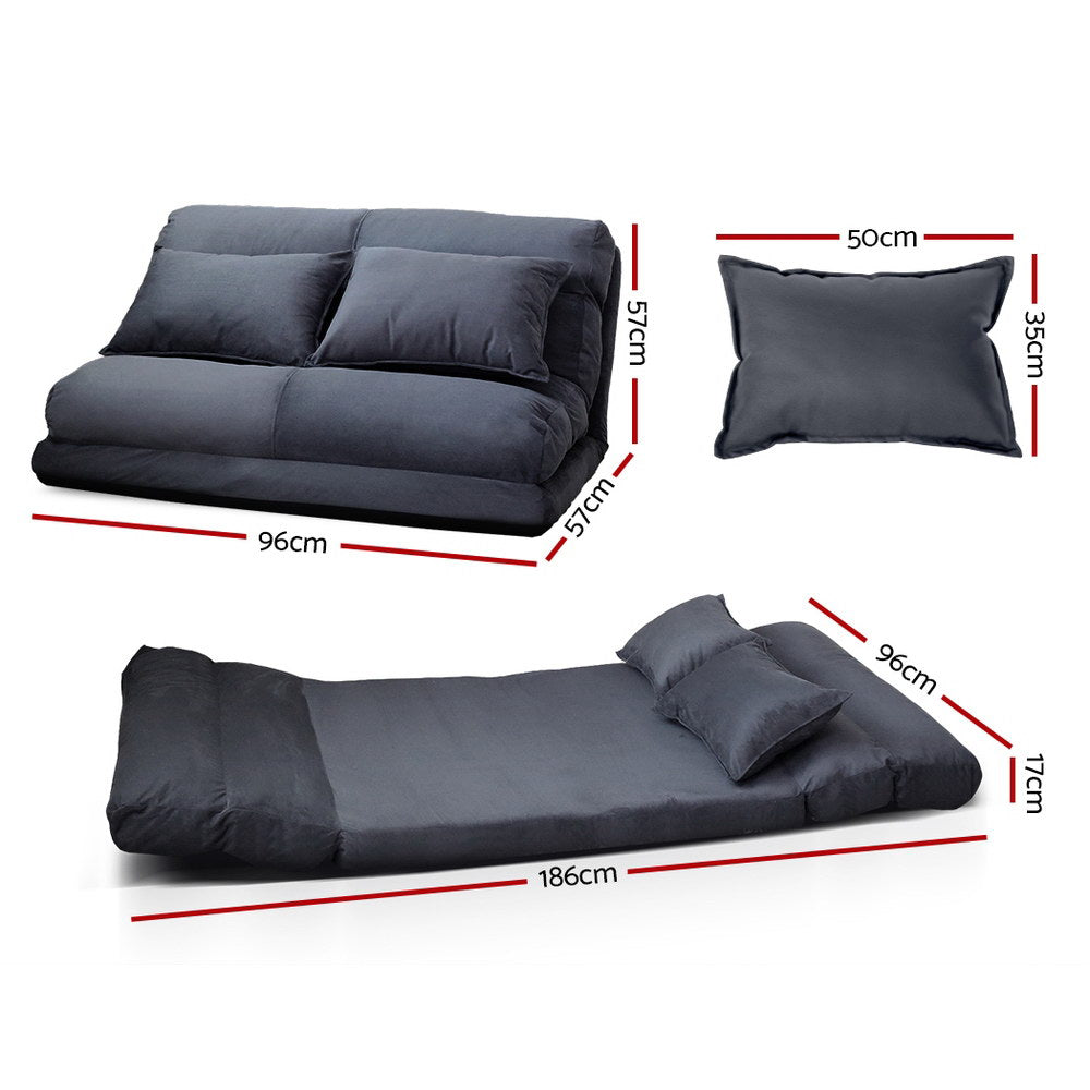 Adjustable Lounge Sofa Bed Suede Charcoal
