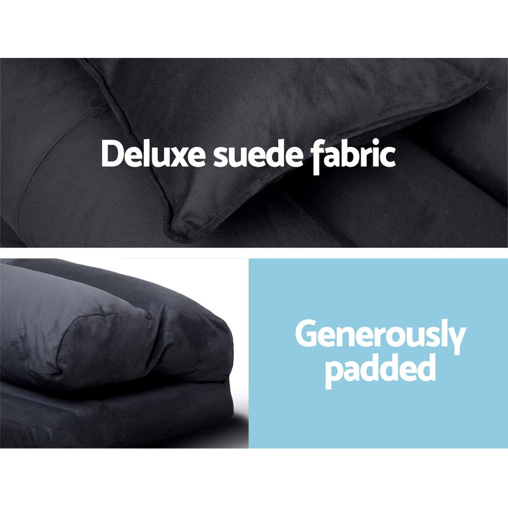 Adjustable Lounge Sofa Bed Suede Charcoal