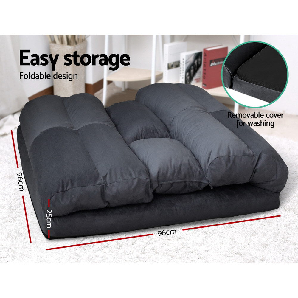 Adjustable Lounge Sofa Bed Suede Charcoal