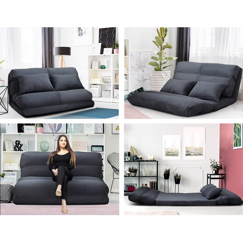 Adjustable Lounge Sofa Bed Suede Charcoal