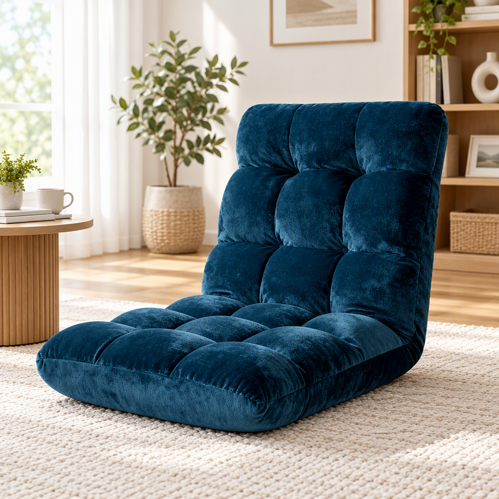 Artiss Floor Lounge Sofa Bed Flannel Fabric Navy