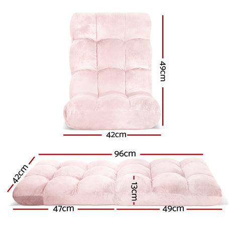 Artiss Floor Lounge Sofa Bed Flannel Fabric Pink