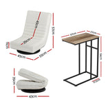 Artiss Floor Lounge & Coffee Table Set, Swviel Foldable Linen Sofa Chair White, C-Shaped Side Table Walnut