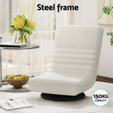 Artiss Floor Lounge & Coffee Table Set, Swviel Foldable Linen Sofa Chair White, C-Shaped Side Table Walnut