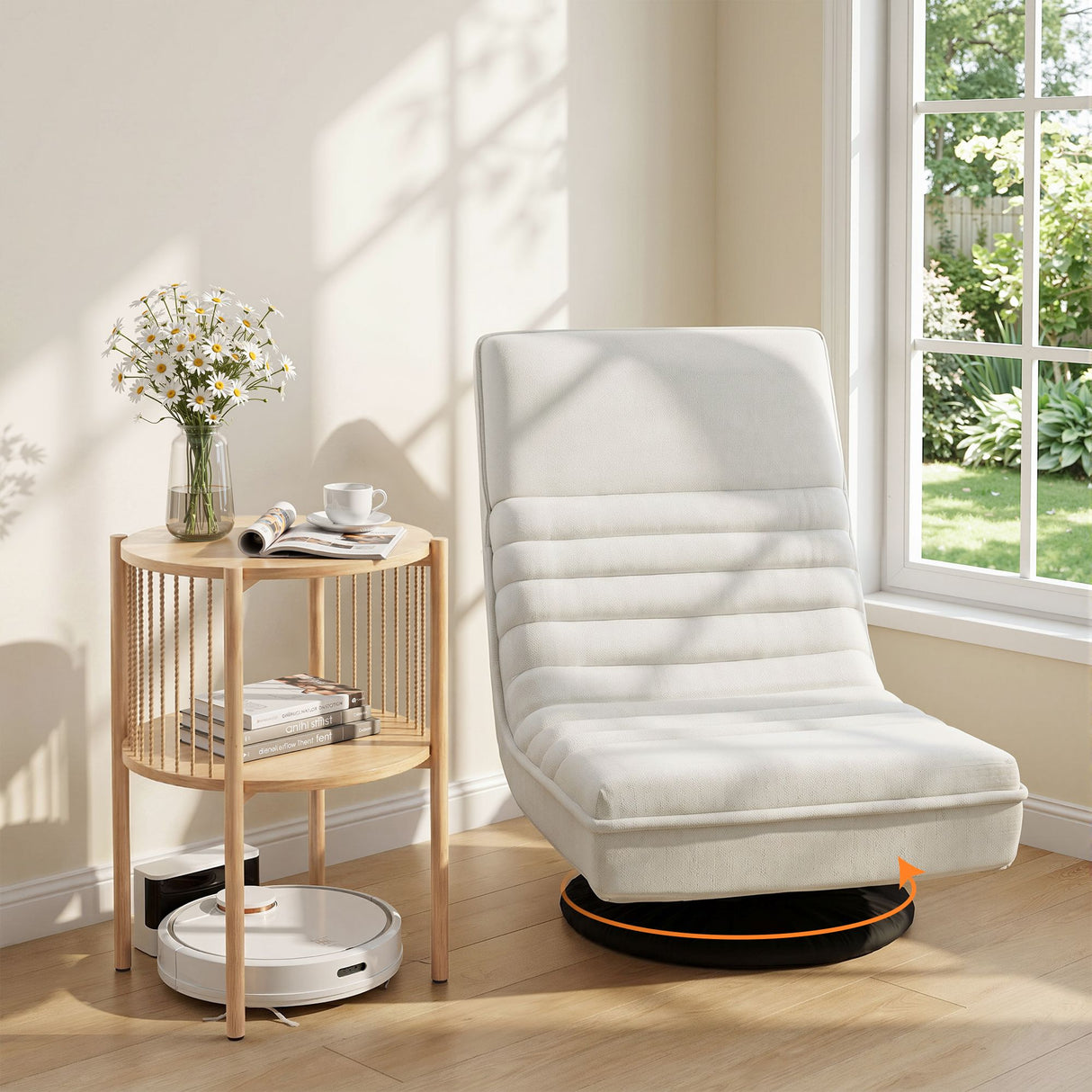 Artiss Floor Lounge Folding Swivel Sofa Chair and 2 Tier Round End Side Table Set