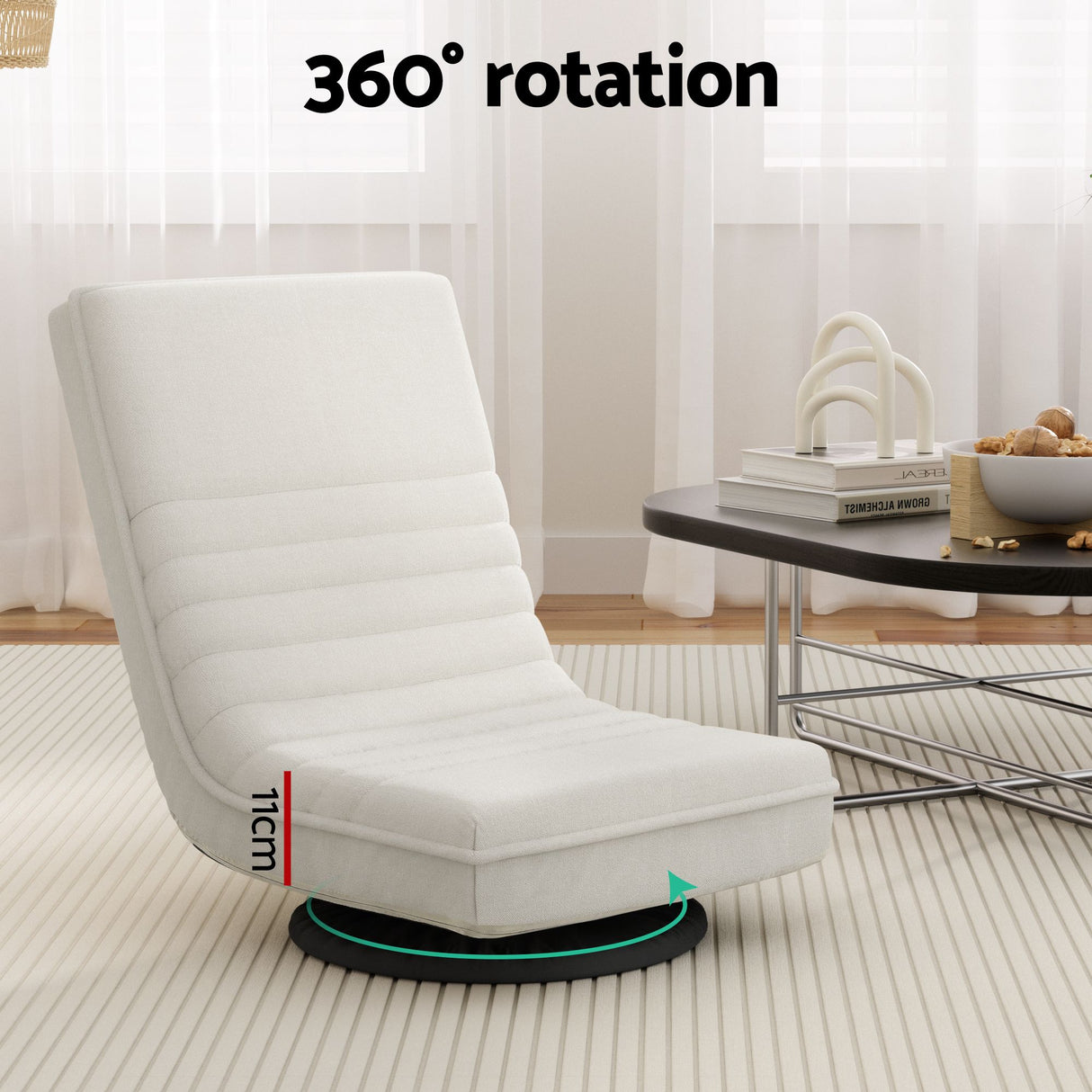 Artiss Floor Lounge Folding Swivel Sofa Chair and 2 Tier Round End Side Table Set