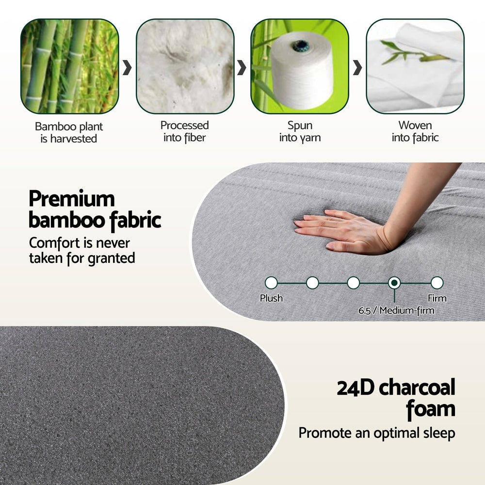 Giselle Bedding Cool Gel Memory Foam Mattress Charcoal 7-Zone Washable Bamboo Cover 15cm Double