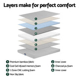 Giselle Bedding Cool Gel Memory Foam Mattress Charcoal 7-Zone Washable Bamboo Cover 15cm King Single