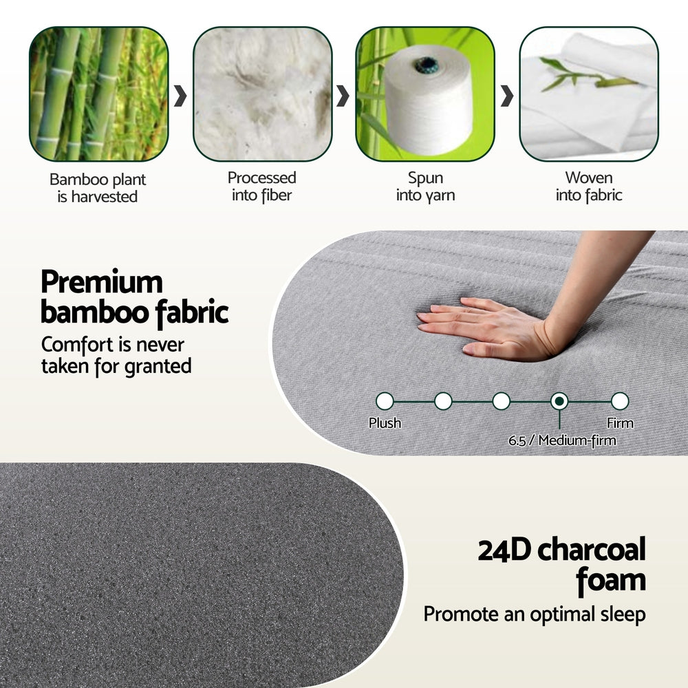 Giselle Bedding Cool Gel Memory Foam Mattress Charcoal 7-Zone Washable Bamboo Cover 15cm King Single