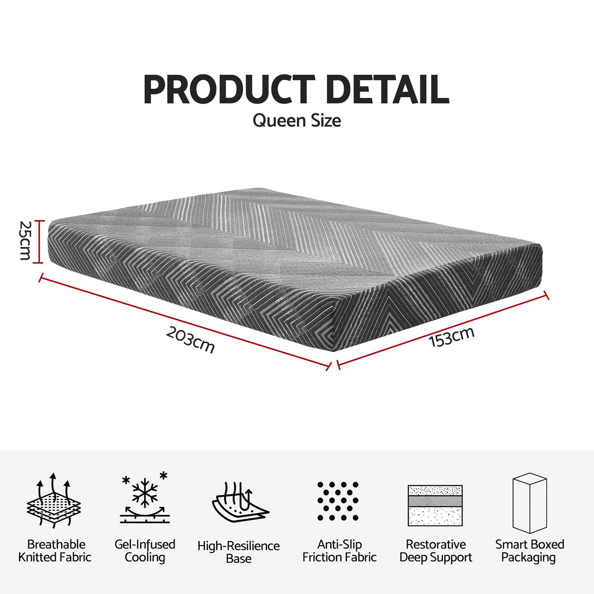 Giselle 25cm Queen Memory Foam Mattress Gel Infused Foam Removable Cover