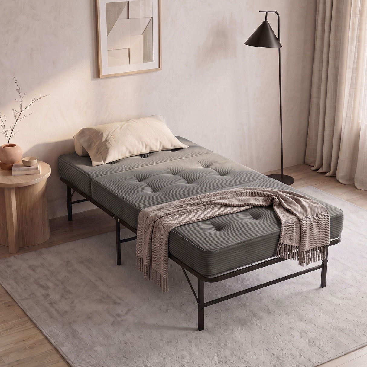 Giselle Single Folding Bed with Mattress Metal Frame Guest Bed 15cm Foam Foldable