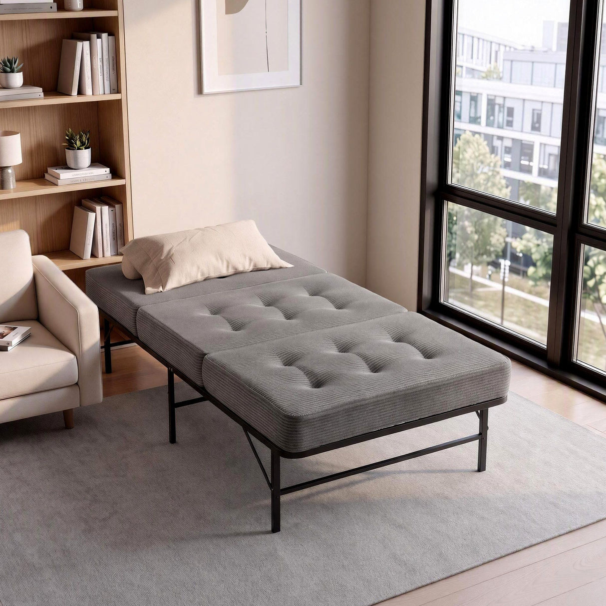 Giselle Single Folding Bed with Mattress Metal Frame Guest Bed 15cm Foam Foldable