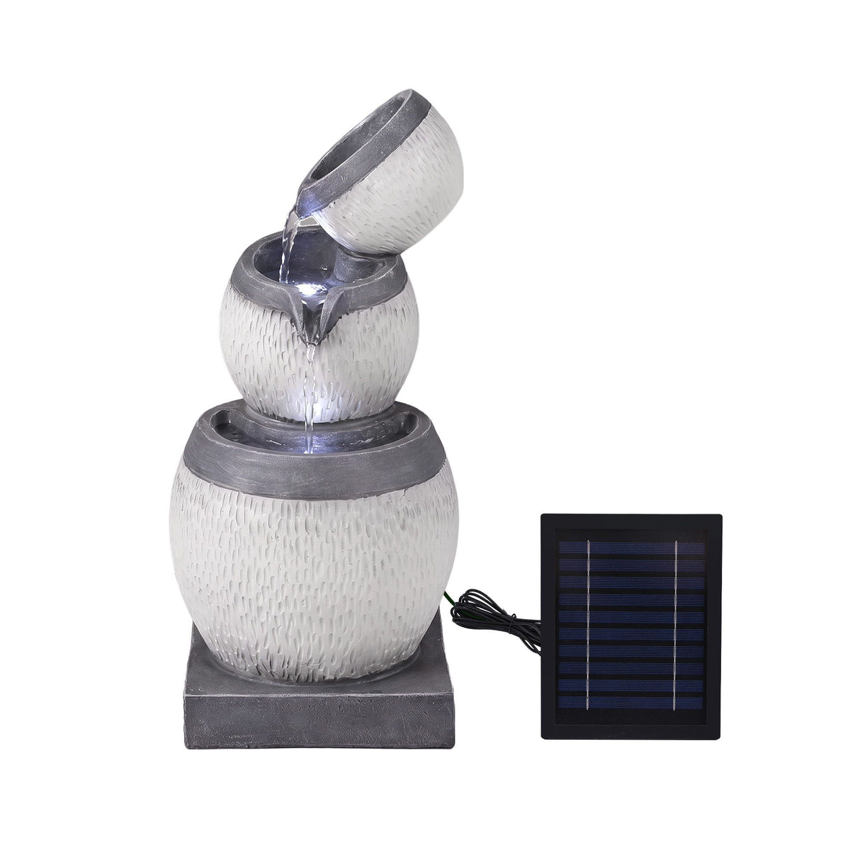 Gardeon Solar Fountain 3 Levels Cascading Bowl Water Feature 52cm Grey