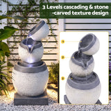 Gardeon Solar Fountain 3 Levels Cascading Bowl Water Feature 52cm Grey