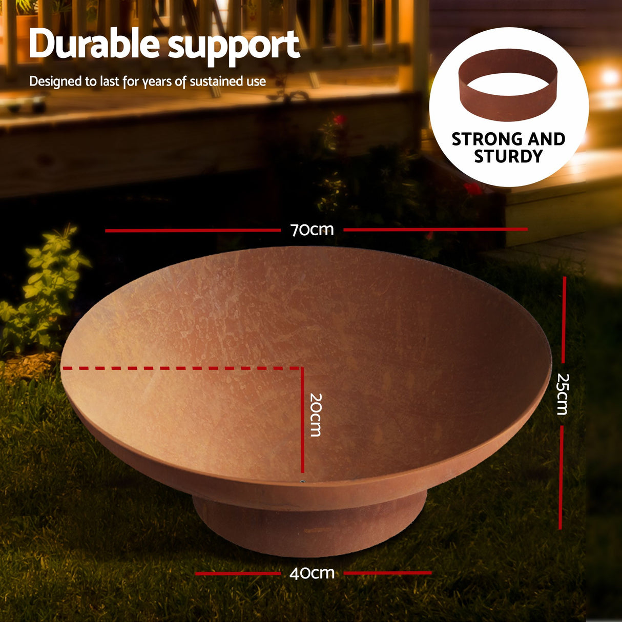 Grillz Fire Pit Bowl Cast Iron Rustic 70cm