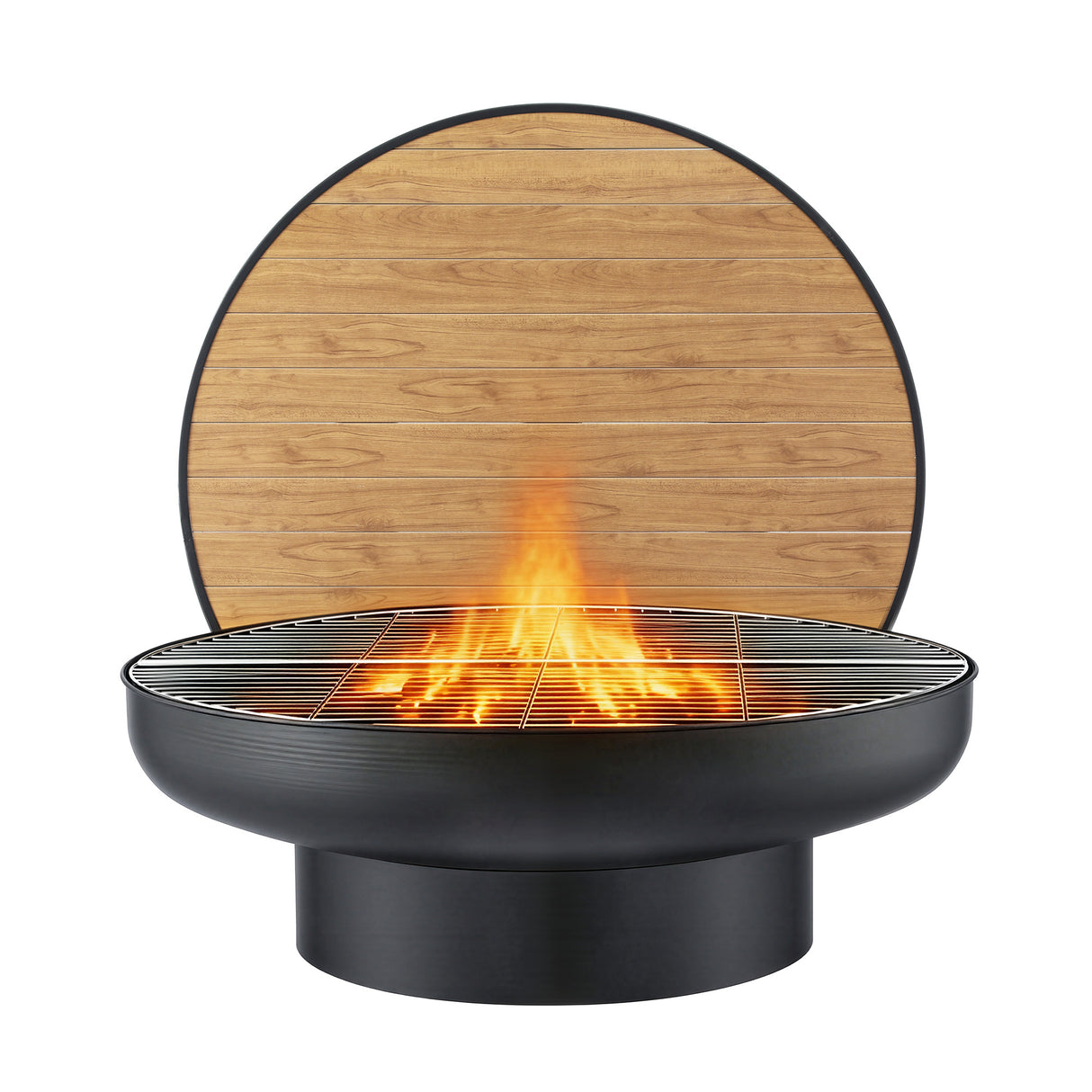Grillz Fire Pit Table with Lid Deep Fire Bowl Wood Burning BBQ Grill for Backyard Camping Patio Picnic