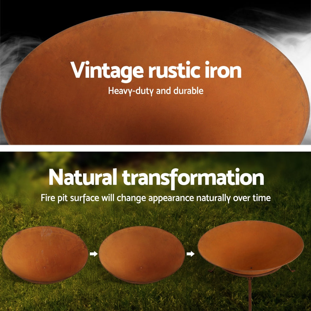 Grillz 70cm Fire Pit Rustic Iron Bowl Outdoor