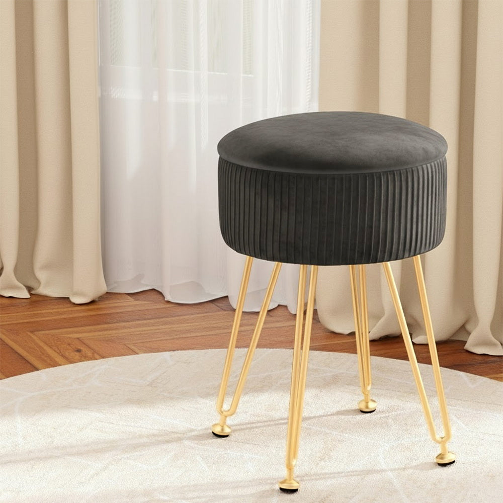 Artiss Ottoman Storage Foot Stool Vanity Velvet Round Grey