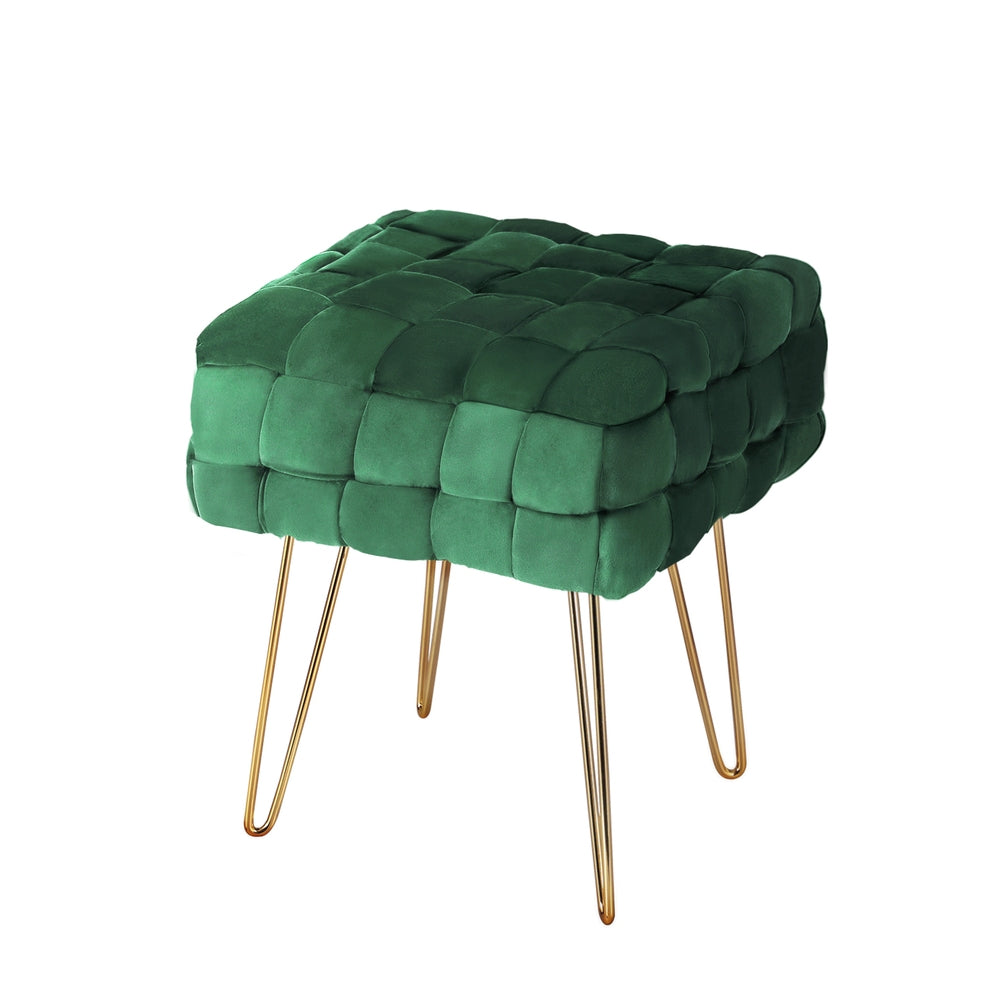 Cleo Ottoman Foot Stool Woven Velvet Green