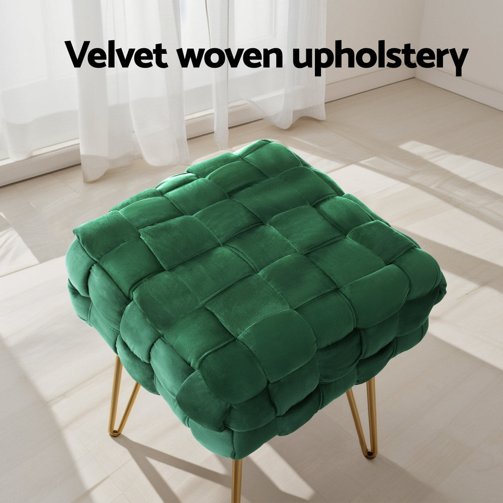 Cleo Ottoman Foot Stool Woven Velvet Green