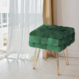 Cleo Ottoman Foot Stool Woven Velvet Green