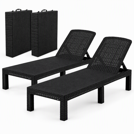 Gardeon 2X Foldable Sun Lounges Outdoor Recliner Patio Beach Chair Rattan Black
