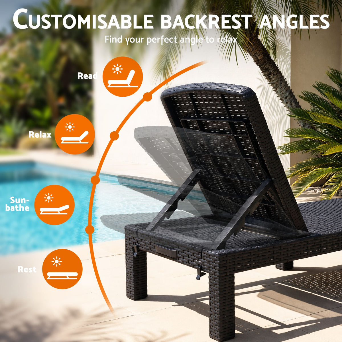 Gardeon 2X Foldable Sun Lounges Outdoor Recliner Patio Beach Chair Rattan Black