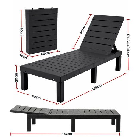 Gardeon Foldable Sun Lounge Outdoor Recliner Patio Beach Chair Slatted Black