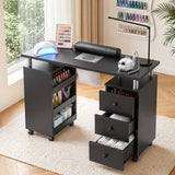 Artiss Manicure Table Nail Desk with Built-in Dust Collector Beauty Salon Station Drawers Shelves Wrist Cushion Wheels Black