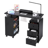 Artiss Manicure Table Nail Desk with Built-in Dust Collector Beauty Salon Station Drawers Shelves Wrist Cushion Wheels Black