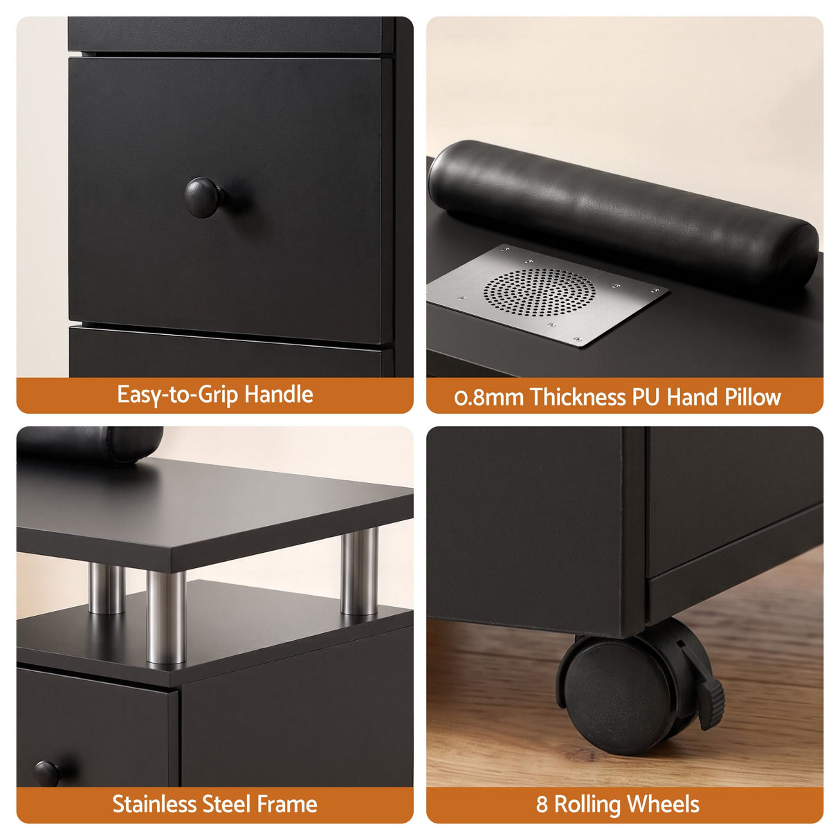 Artiss Manicure Table Nail Desk with Built-in Dust Collector Beauty Salon Station Drawers Shelves Wrist Cushion Wheels Black