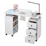 Artiss Manicure Table Nail Desk with Built-in Dust Collector Beauty Salon Station Drawers Shelves Wrist Cushion Wheels White