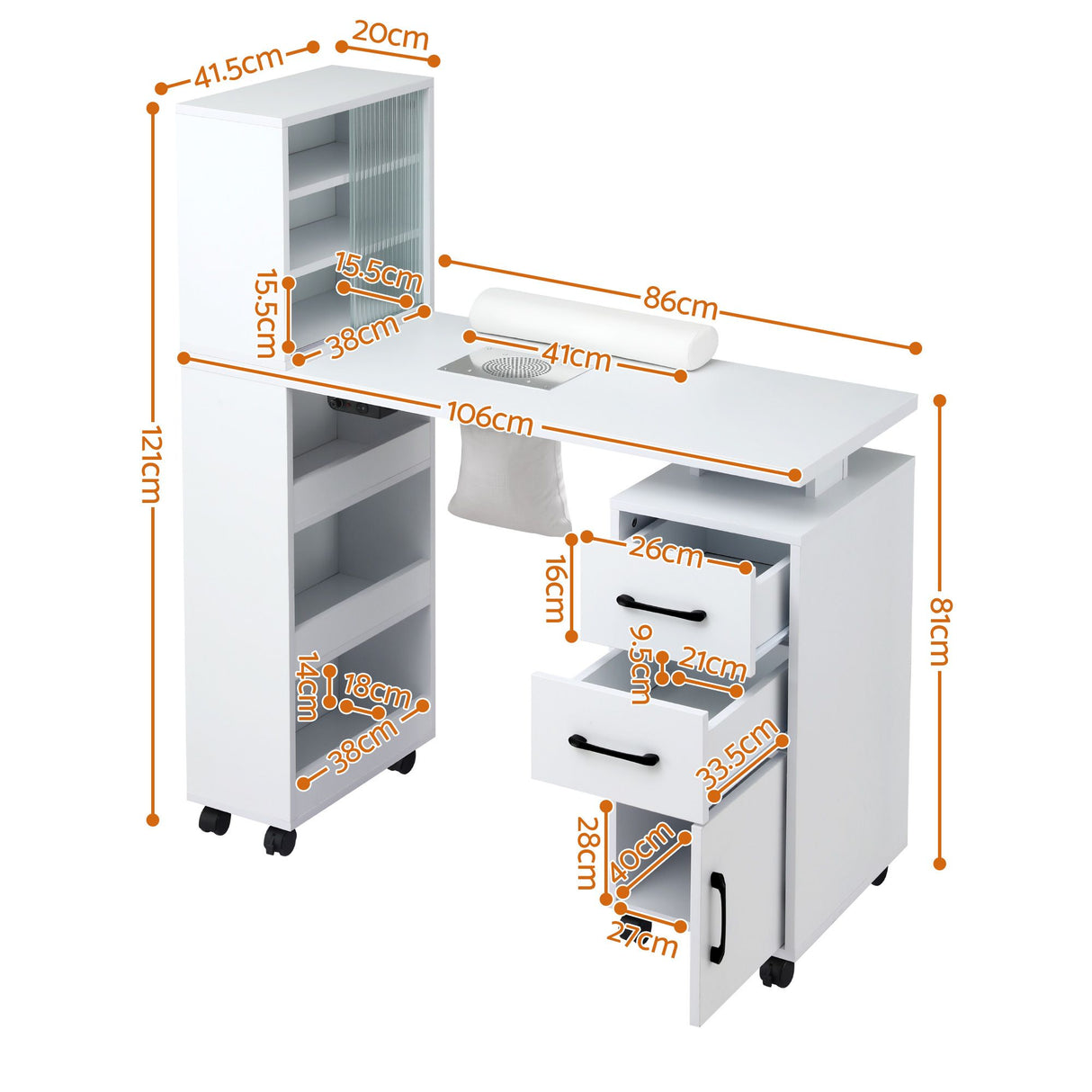 Artiss Manicure Table Nail Desk with Built-in Dust Collector Beauty Salon Station Drawers Shelves Wrist Cushion White