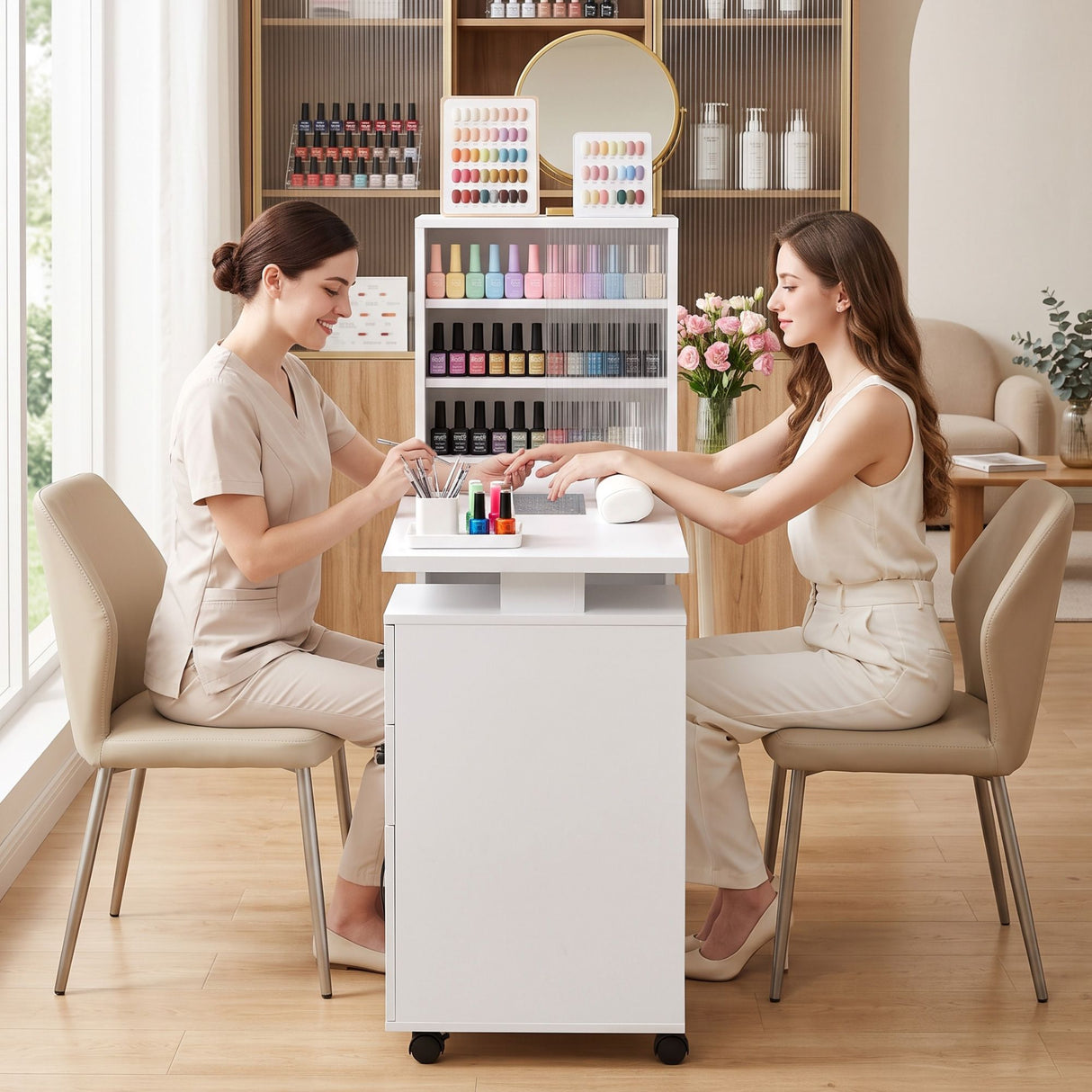 Artiss Manicure Table Nail Desk with Built-in Dust Collector Beauty Salon Station Drawers Shelves Wrist Cushion White